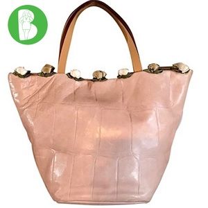FALOR BLUSH TEXTURED LEATHER WITH SATIN ROSETTE DETAILS TOTE BAG